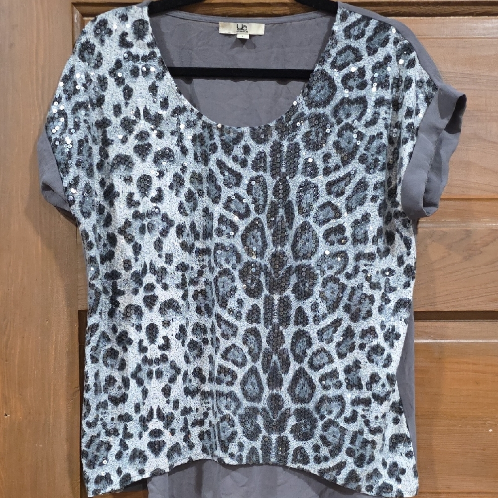 Ya Los Angeles Gray and Black Sequin Leopard Top